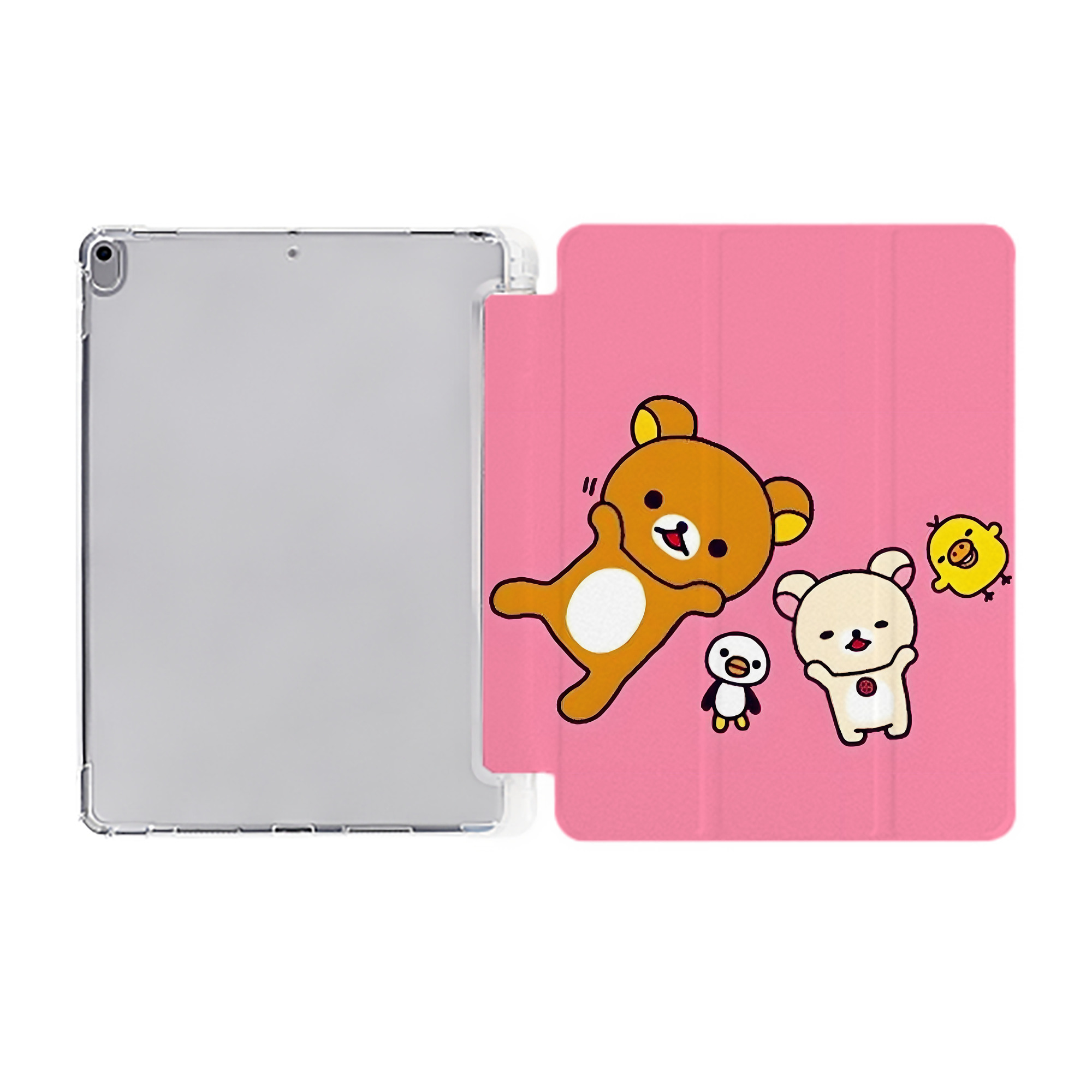 （画像用） リラックマ リラックマ キイロイトリ Rilakkuma Korilakkuma Kiiroitori IPad ケース ペン収納付き 三つ折りスタンド PUレザー×シリコン 対応機種9.5/10.5/10.9インチ